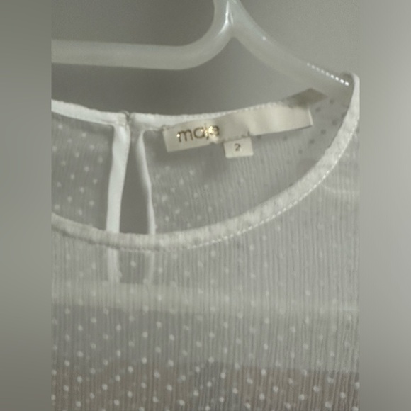 MAJE white color sheer dotted short sleeve lined ruffle silk in 2- like NEW - Picture 5 of 8